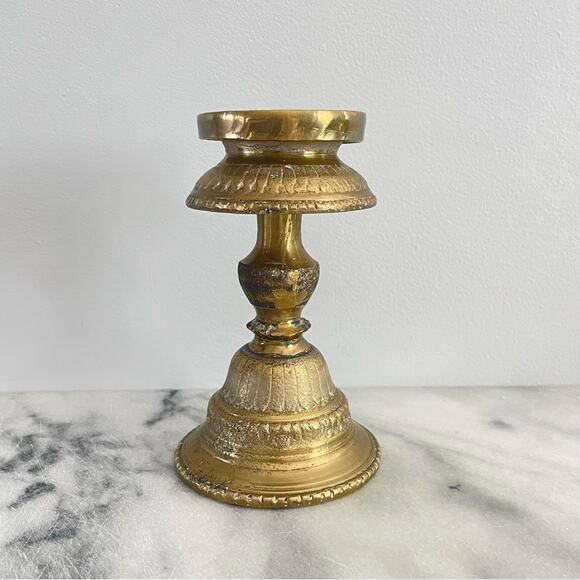 Vintage Brass Candlestick Candle Holder Bowl Lamp Incense Gold Solid MCM Design - Picture 4 of 9